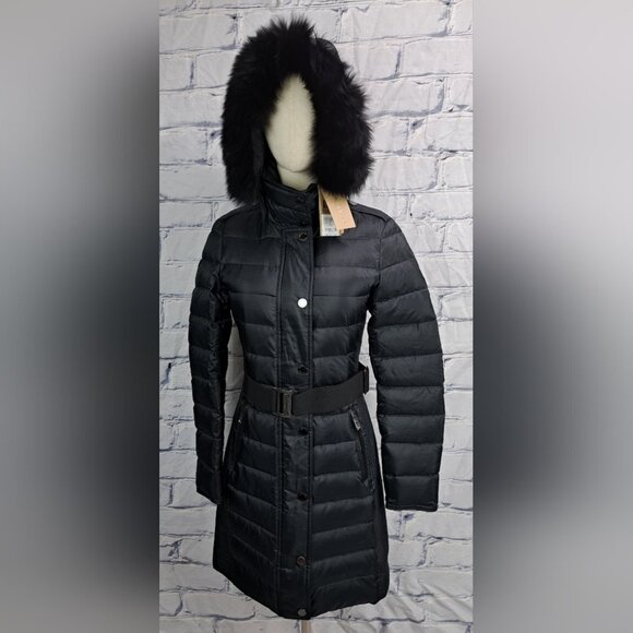 NWT Burberry Abbeydale Winter Jacket Parka Duck Down Blue Fox Fur Hoodie 4 US - Picture 3 of 16